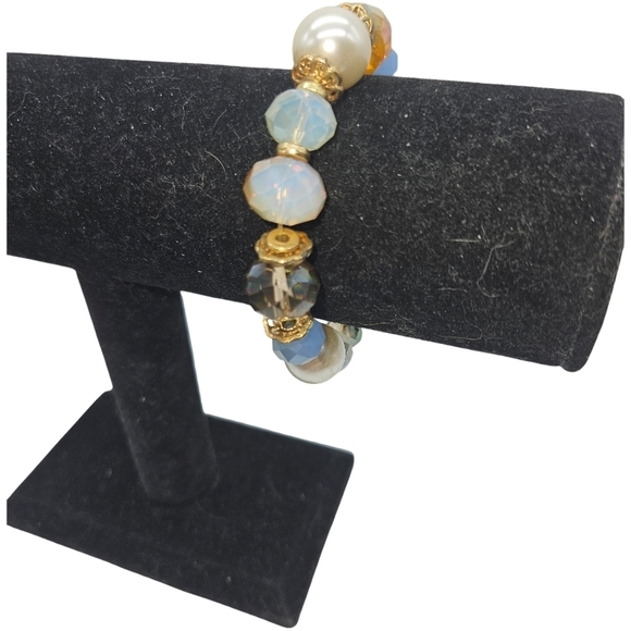 🩵Elegant Multicolor Art Glass Beaded Bracelet - Picture 4 of 5